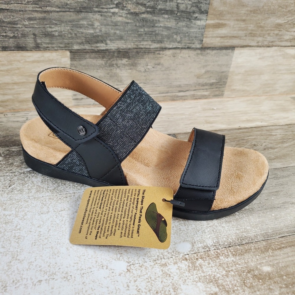 Spenco Womens Sandals Sz 7.5 W Black Slingback Hook & Loop Open Toe
